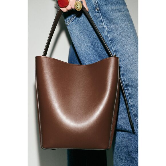 ZARA Brown Faux Leather Combination Bucket Bag - Picture 2 of 12